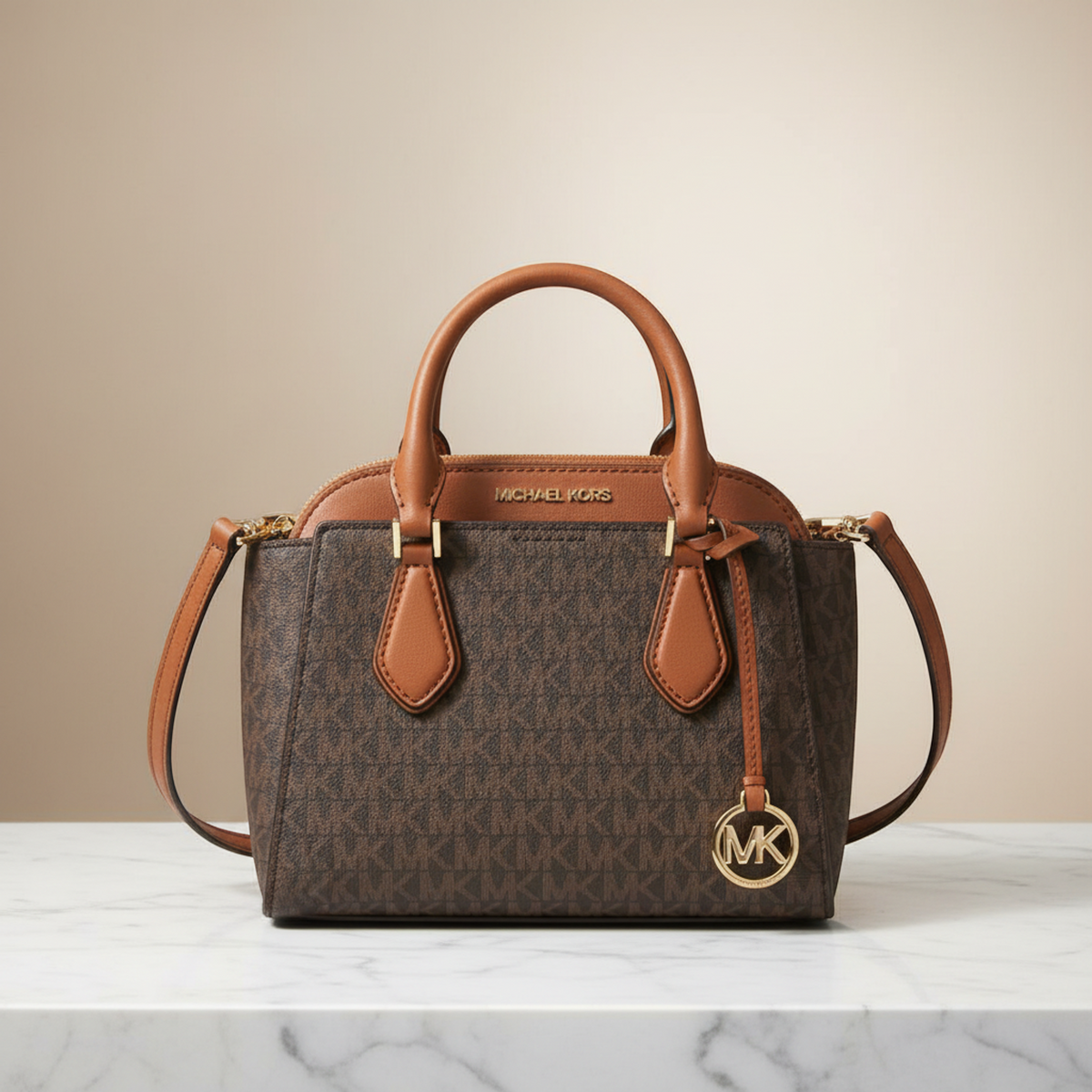 Michael Kors Dahlia Small Satchel 35S1GDIC1B Women's Leather,Coated Canvas Shoulder Bag Brown,Dark Brown