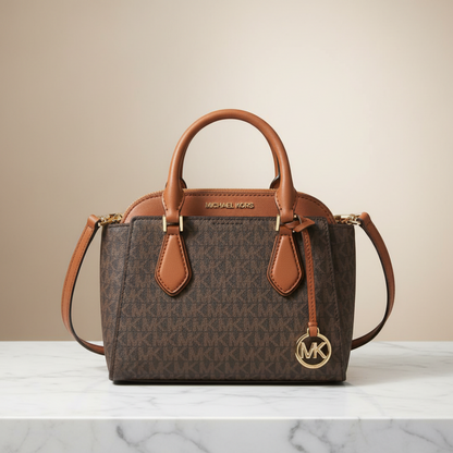 Michael Kors Dahlia Small Satchel 35S1GDIC1B Women's Leather,Coated Canvas Shoulder Bag Brown,Dark Brown