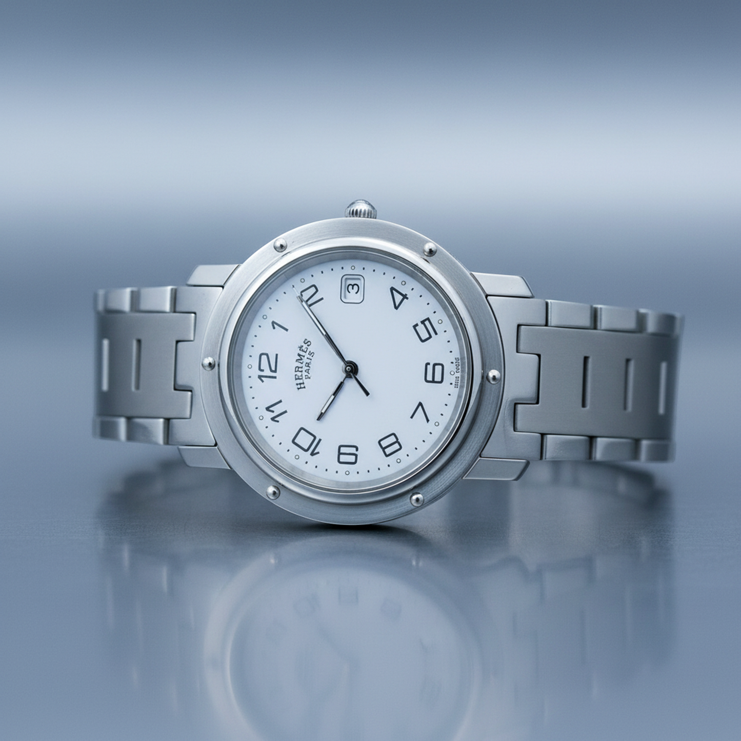HERMES Clipper Stainless Steel Quartz Mens Watch CL6.710 Polished