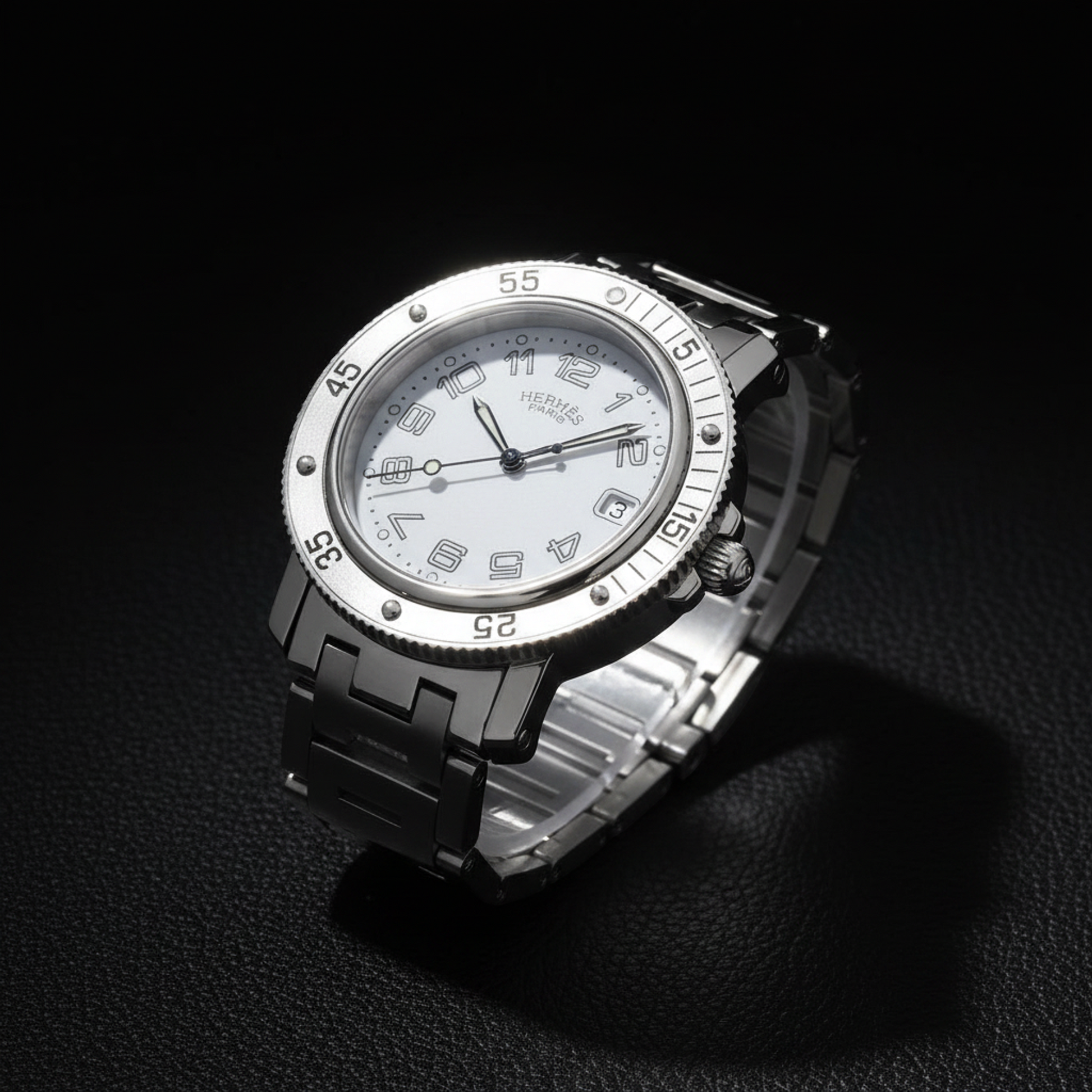 HERMES Clipper Diver Steel Quartz Mens Watch CL7.710 Polished