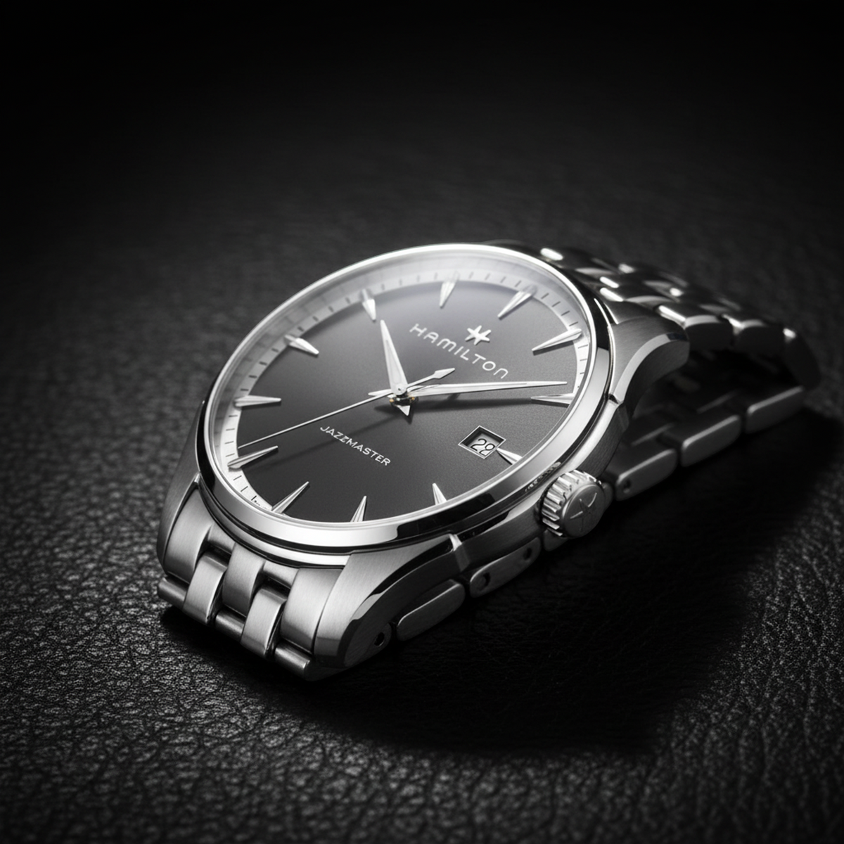 HAMILTON Jazzmaster Stainless Steel Quartz Mens Watch H32451141 Polished