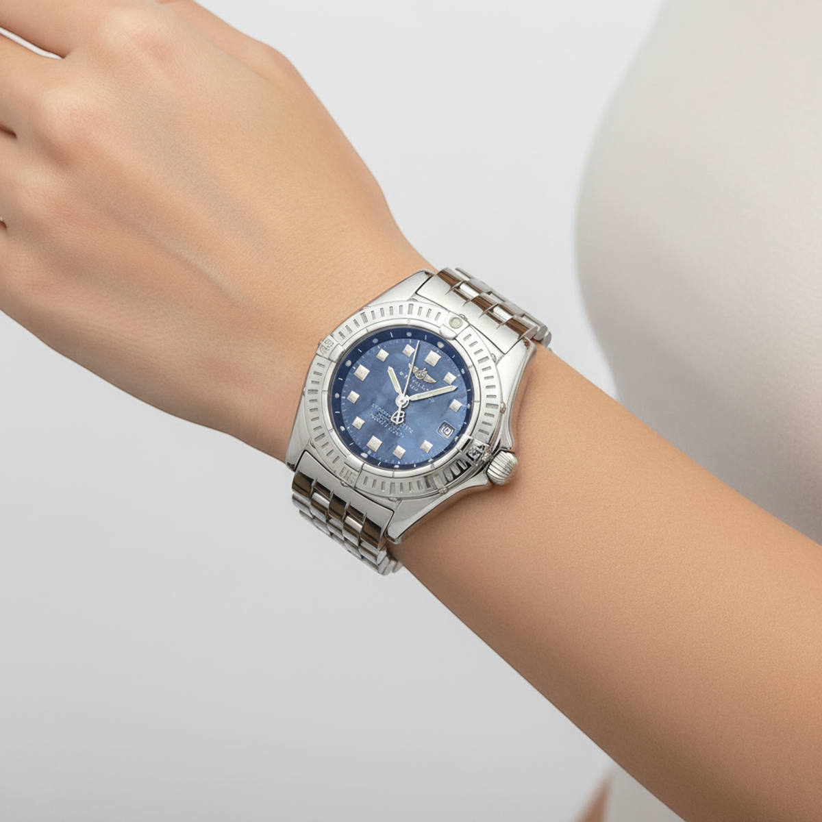 BREITLING Callistino Blue MOP Dial Steel Quartz Watch A72345 Polished