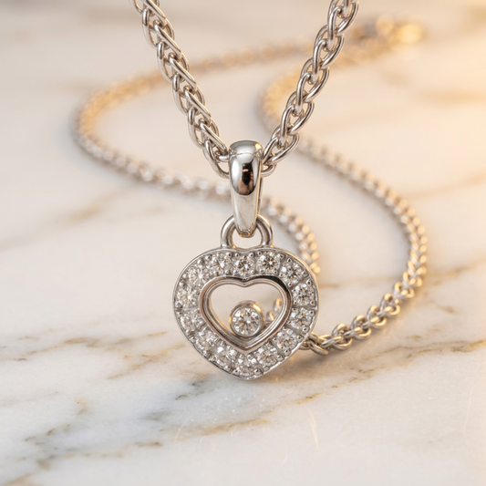Chopard Happy Diamonds Necklace 791084 White Gold (18K) Diamond Women,Men Fashion Pendant Necklace (Silver)