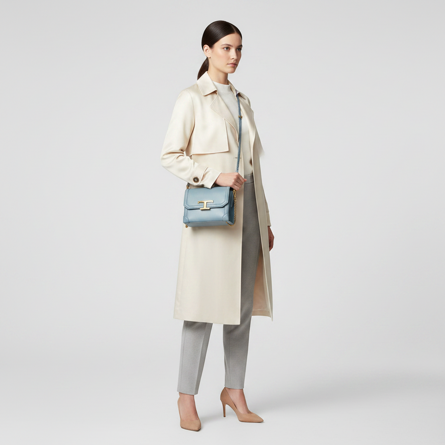 Tod's T-Timeless Chain Shoulder Bag Women's Leather Handbag,Shoulder Bag Light Blue