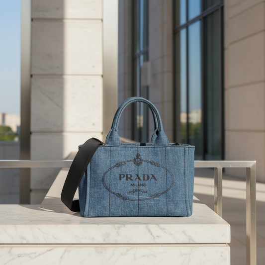 Prada Canapa B2439G Women's Denim Shoulder Bag,Tote Bag Blue