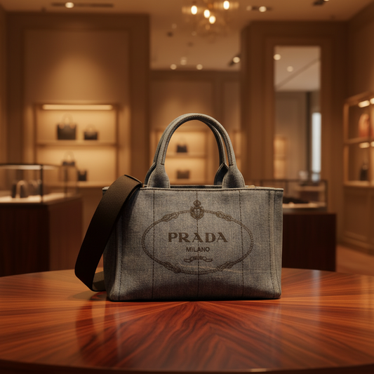 Prada Canapa B2439G Women's Denim Shoulder Bag,Tote Bag Blue