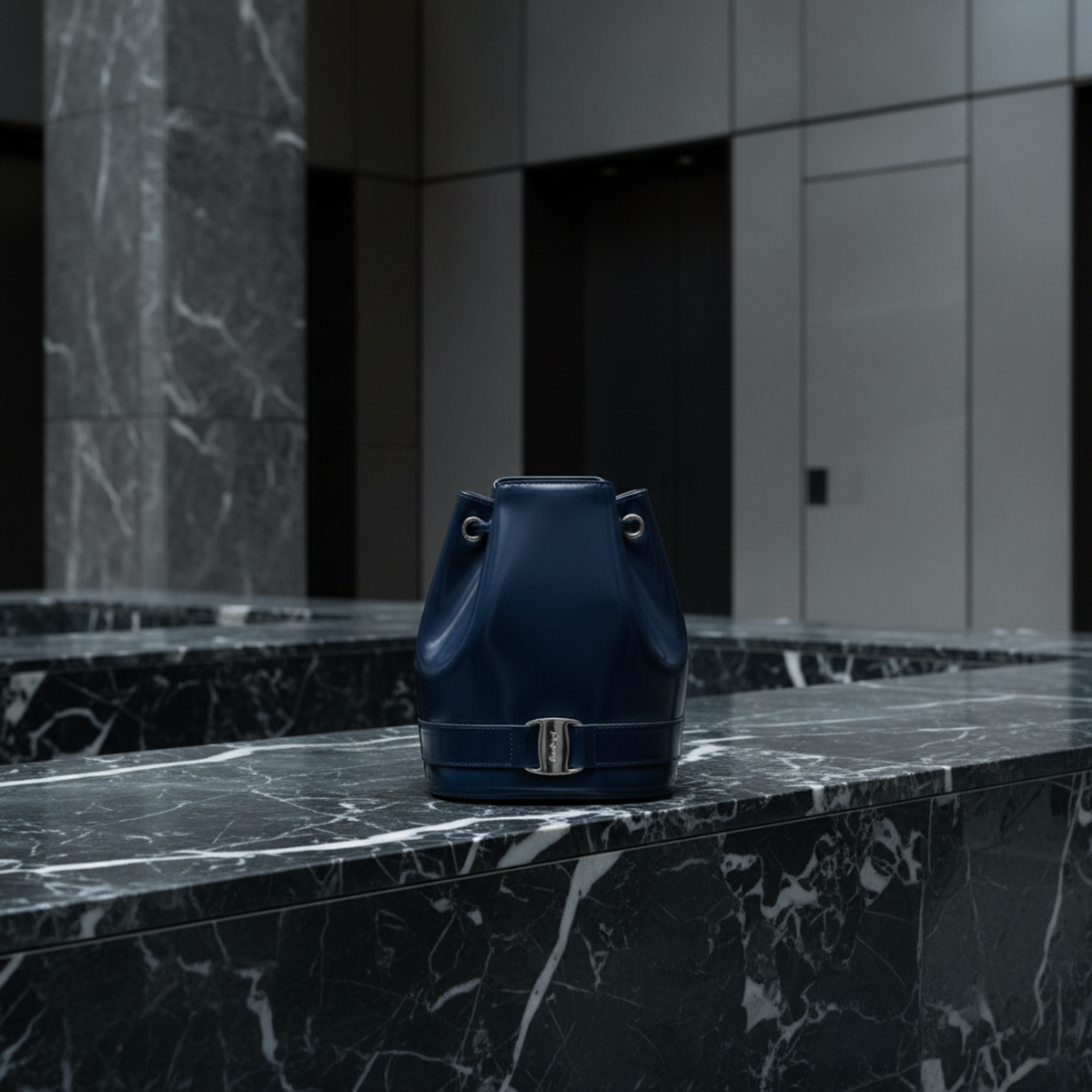 Salvatore Ferragamo Vara BZ-21 6702 Women's Leather Backpack Navy