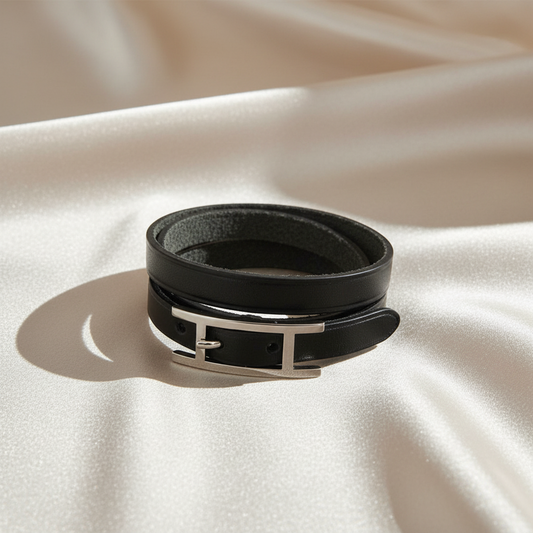 Hermes Hapi III Choker Leather,Metal Bangle Silver,Black
