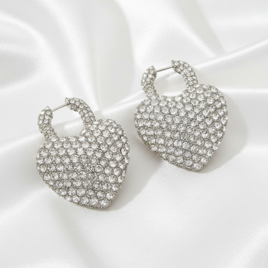 Balenciaga MINNIE XL Rhinestone Aluminum,Rhinestone Drop Earrings Silver