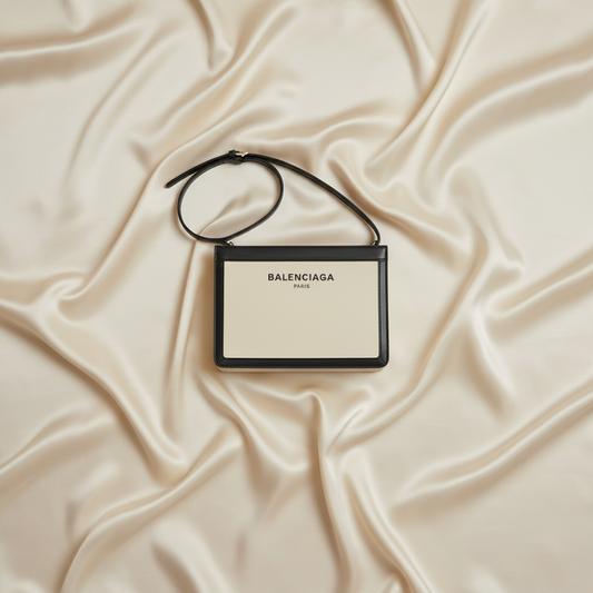 Balenciaga Navy Pochette 339937 Men,Women Canvas,Leather Shoulder Bag Black,Off-white
