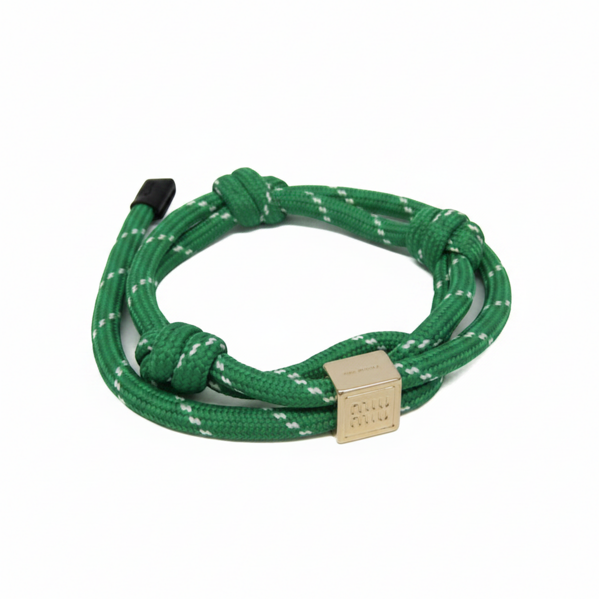 Miu Miu Logo Metal Cord Bracelet 5IB538 Metal,Nylon Charm Bracelet Green