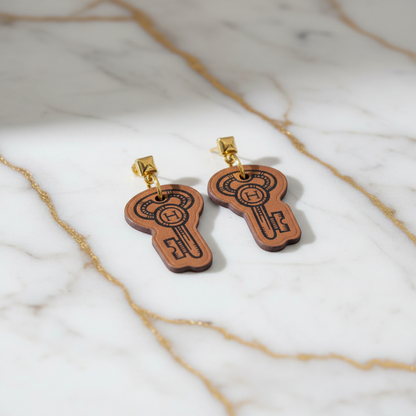 Hermes H Curiosité Cre Leather,Metal Drop Earrings Brown