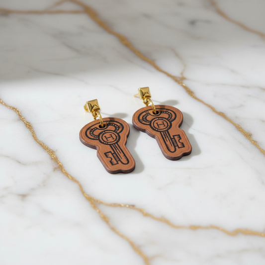 Hermes H Curiosité Cre Leather,Metal Drop Earrings Brown