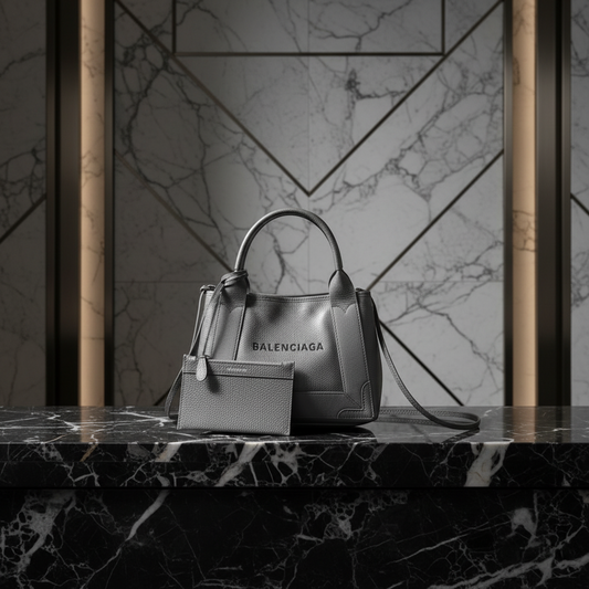 Balenciaga Navy Cabas XS 390346 Women's Leather Handbag,Shoulder Bag Silver
