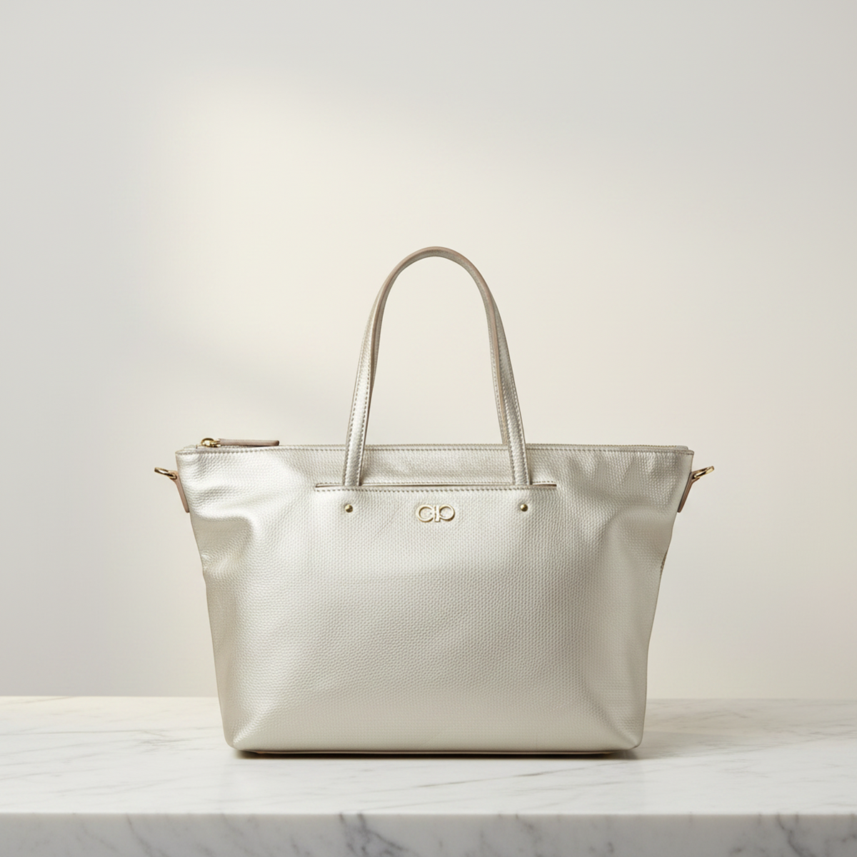 Salvatore Ferragamo Gancini AB-21 F651 Women's Leather Handbag,Shoulder Bag Champagne Gold