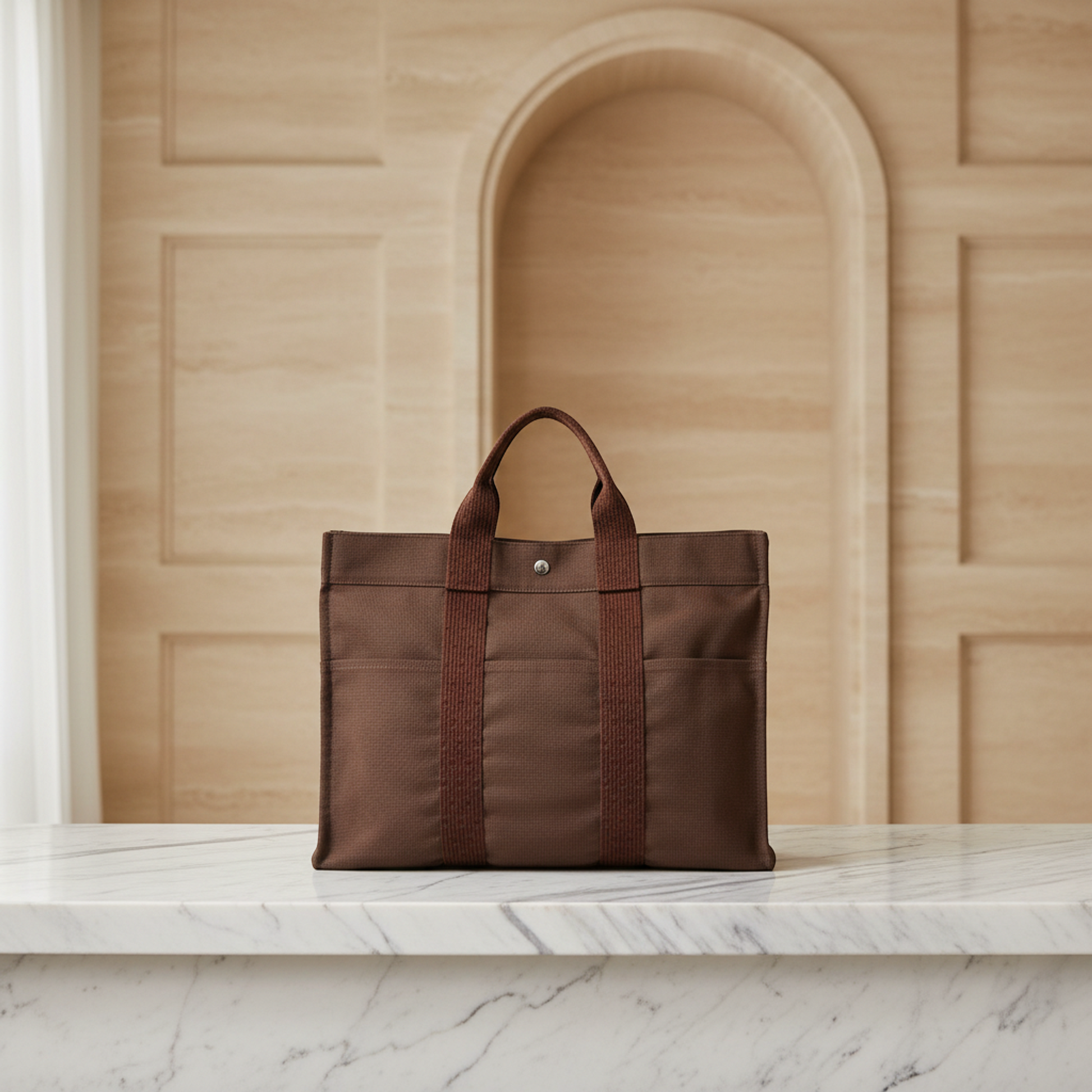 Hermes Her Line MM Men,Women Polyamide,Polyester Tote Bag Brown