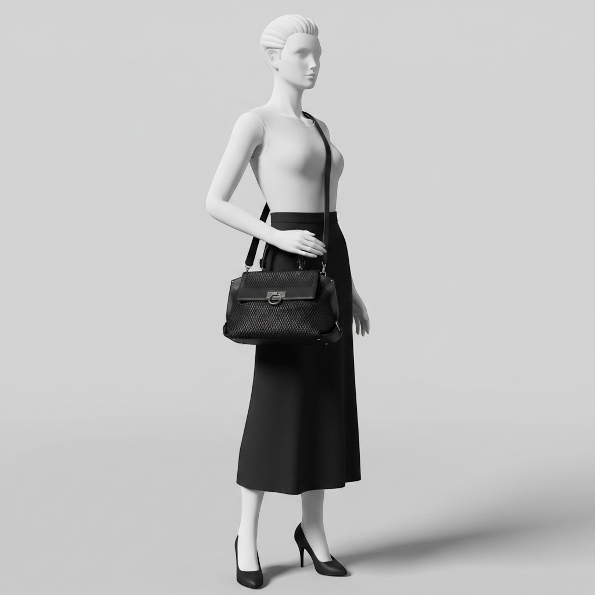 Salvatore Ferragamo Gancini Sofia FZ-21 E326 Women's Leather Handbag,Shoulder Bag Black