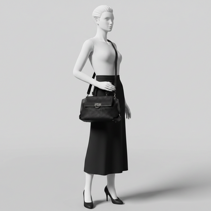 Salvatore Ferragamo Gancini Sofia FZ-21 E326 Women's Leather Handbag,Shoulder Bag Black