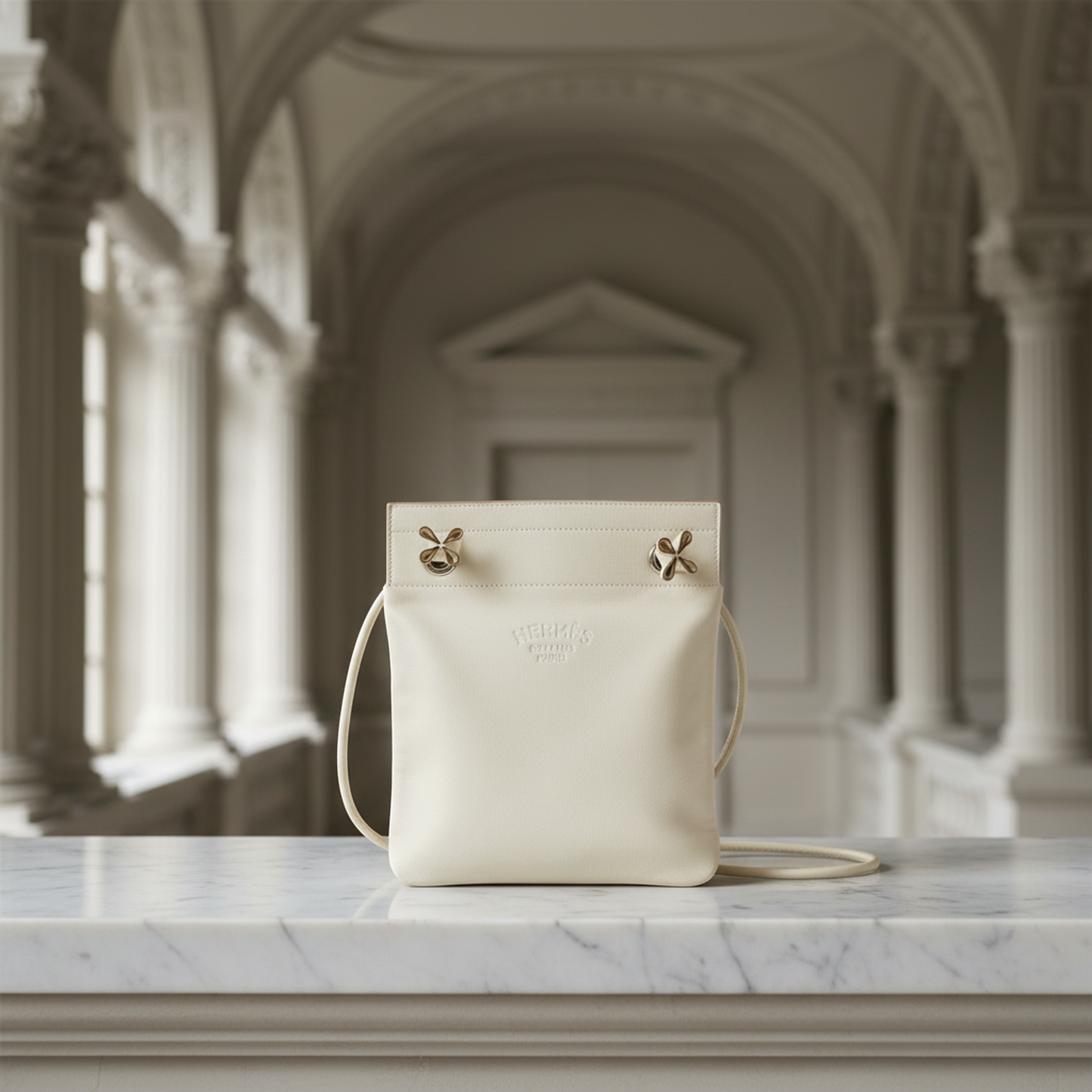 Hermes Aline Mini Women's Agneau Milo,Swift Leather Shoulder Bag Off-white
