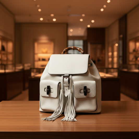 Gucci Bamboo 370833 Women's Leather Backpack Off-white