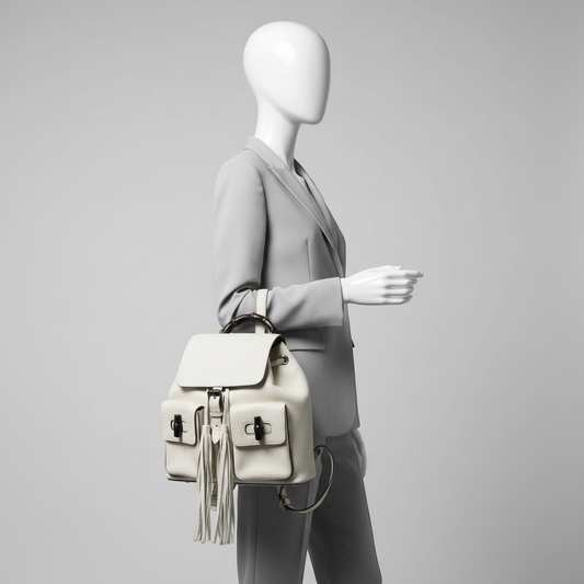 Gucci Bamboo 370833 Women's Leather Backpack Off-white