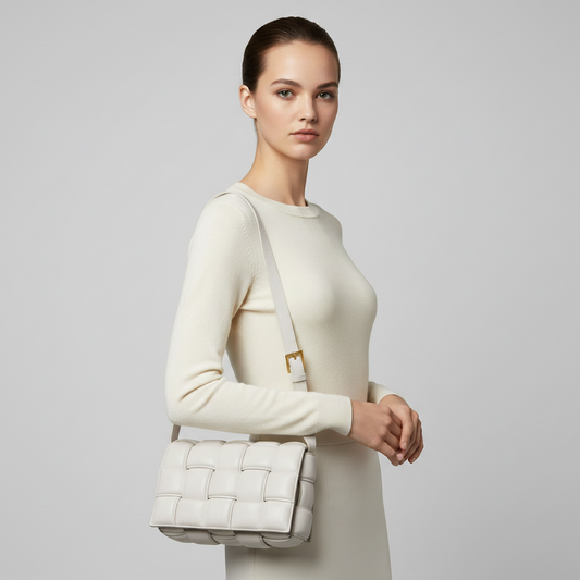 Bottega Veneta Intrecciato Padded Cassette 591970 Women's Leather Shoulder Bag Off-white