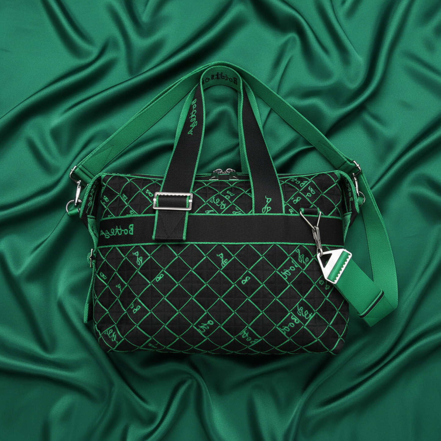 Bottega Veneta Lightweight Webbing Intrecciato 679970 Men's Polyamide Boston Bag,Shoulder Bag Black,Green