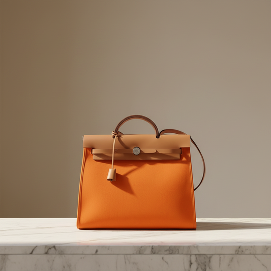 Hermes Her Bag Zip MM Men,Women Toile Officier,Leather Handbag,Shoulder Bag Beige,Orange