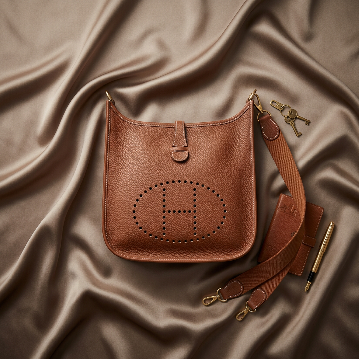 Hermes Evelyne I GM Men,Women Taurillon Clemence Leather Shoulder Bag Brown