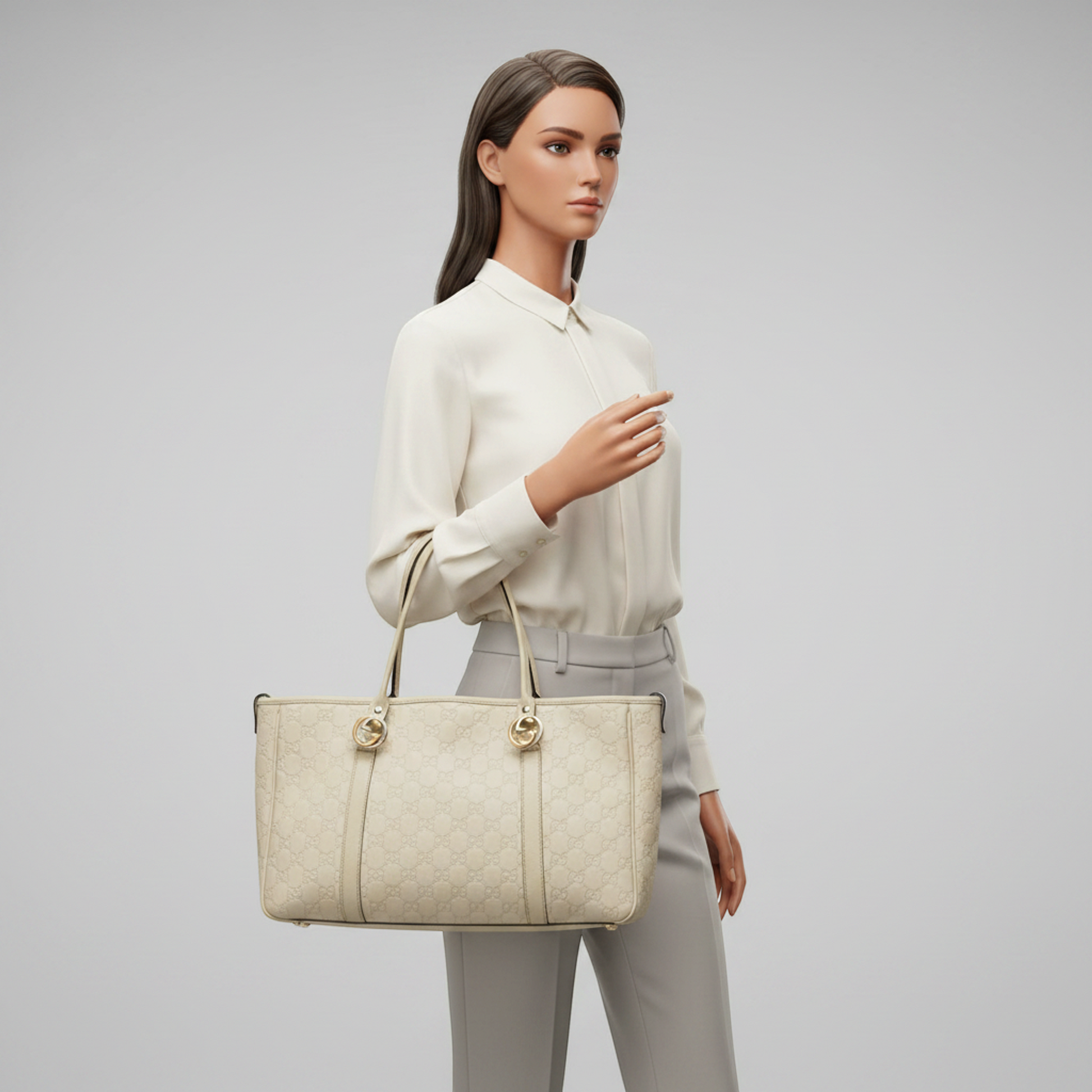 Gucci Guccissima GG Twins 232957 Women's Leather Tote Bag Off-white