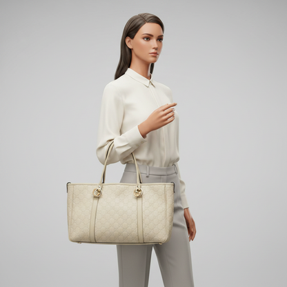 Gucci Guccissima GG Twins 232957 Women's Leather Tote Bag Off-white
