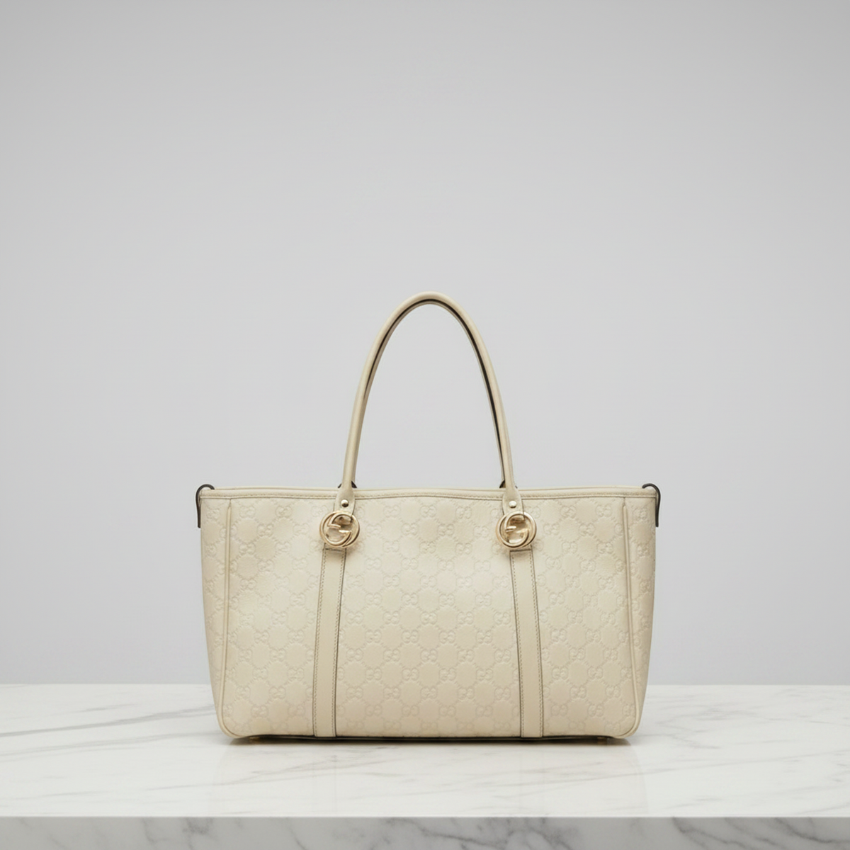 Gucci Guccissima GG Twins 232957 Women's Leather Tote Bag Off-white