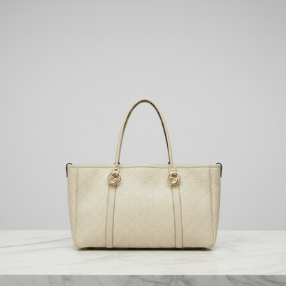 Gucci Guccissima GG Twins 232957 Women's Leather Tote Bag Off-white