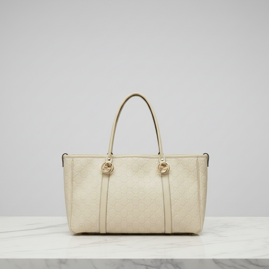 Gucci Guccissima GG Twins 232957 Women's Leather Tote Bag Off-white