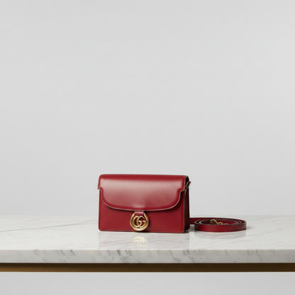 Gucci GG Marmont Double G 589474 Women's Leather Shoulder Bag Red Color
