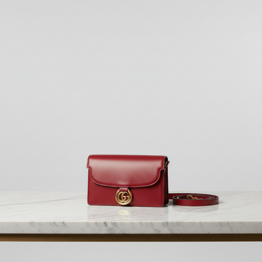 Gucci GG Marmont Double G 589474 Women's Leather Shoulder Bag Red Color