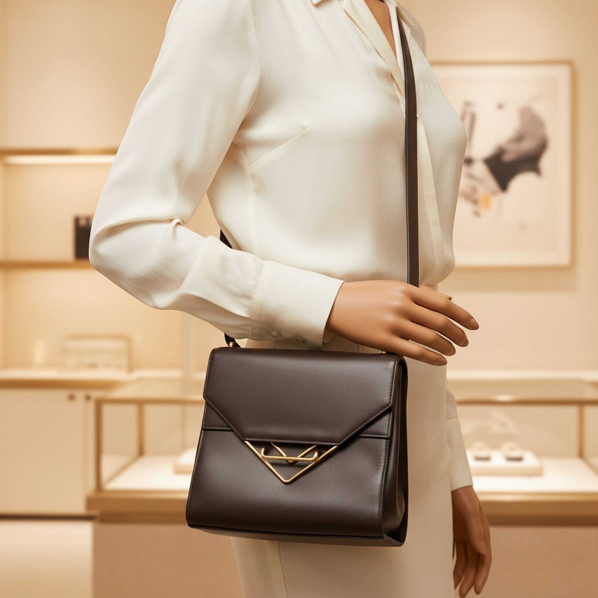 Bottega Veneta The Clip Women's Leather Shoulder Bag Dark Brown