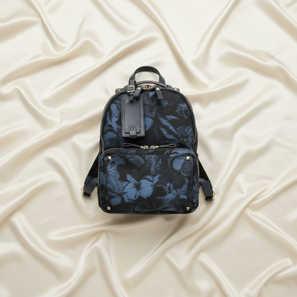 Valentino Garavani Lockstuds Butterfly Women's Nylon,Leather Backpack Blue,Dark Navy