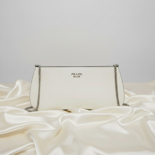 Prada Sydney 1BF085 Women's Leather Clutch Bag,Shoulder Bag White