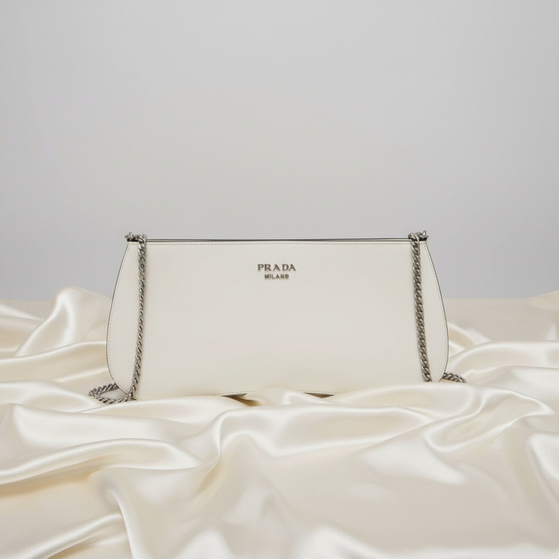 Prada Sydney 1BF085 Women's Leather Clutch Bag,Shoulder Bag White