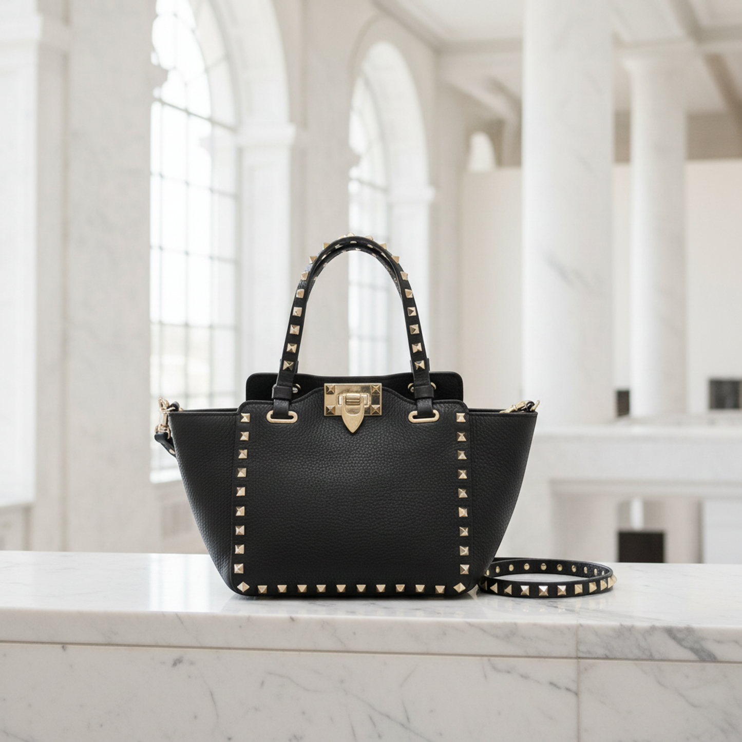 Valentino Garavani Lock Studs Small Bag Women's Leather Handbag,Shoulder Bag Black