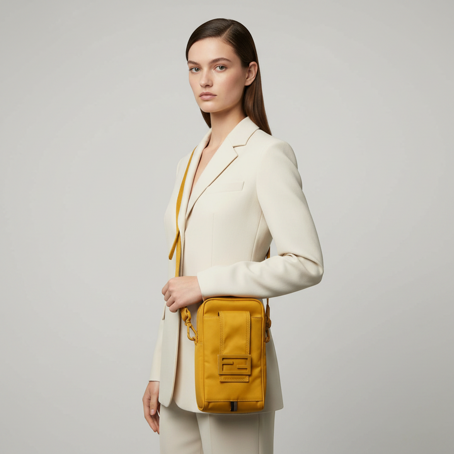 Fendi Baguette Phone Pouch 7AS056 Men,Women Nylon Shoulder Bag Yellow