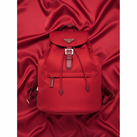 Prada TESSUTO Men,Women Nylon,Leather Backpack Red Color