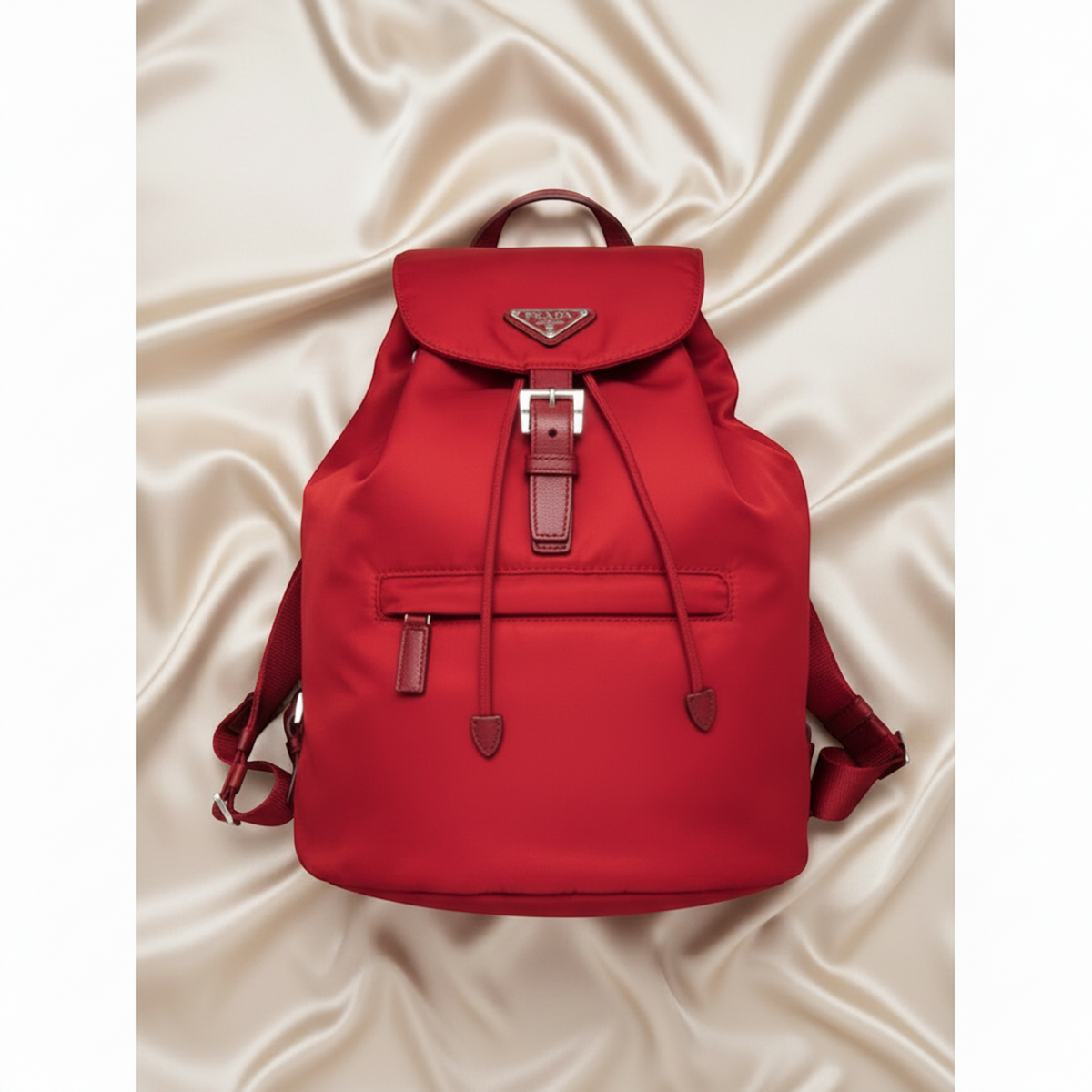 Prada TESSUTO Men,Women Nylon,Leather Backpack Red Color