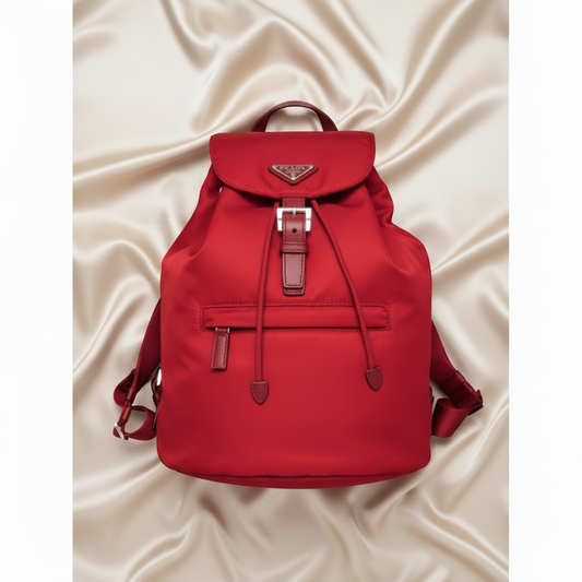 Prada TESSUTO Men,Women Nylon,Leather Backpack Red Color
