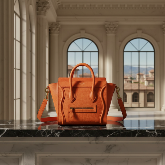 Celine Luggage Nano Women's Leather Handbag,Shoulder Bag Neon Orange