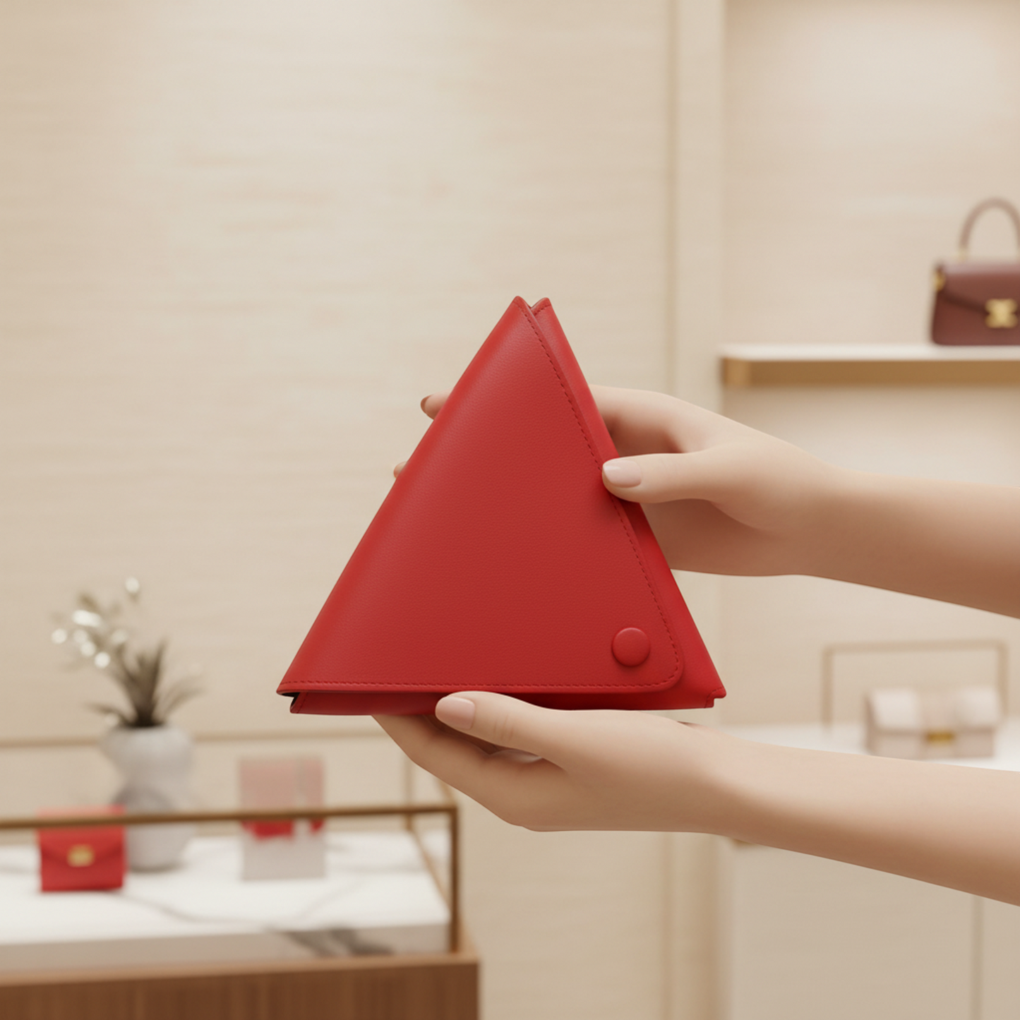 Bottega Veneta Triangle Multi-Case Men,Women Leather Clutch Bag,Pouch Red Color