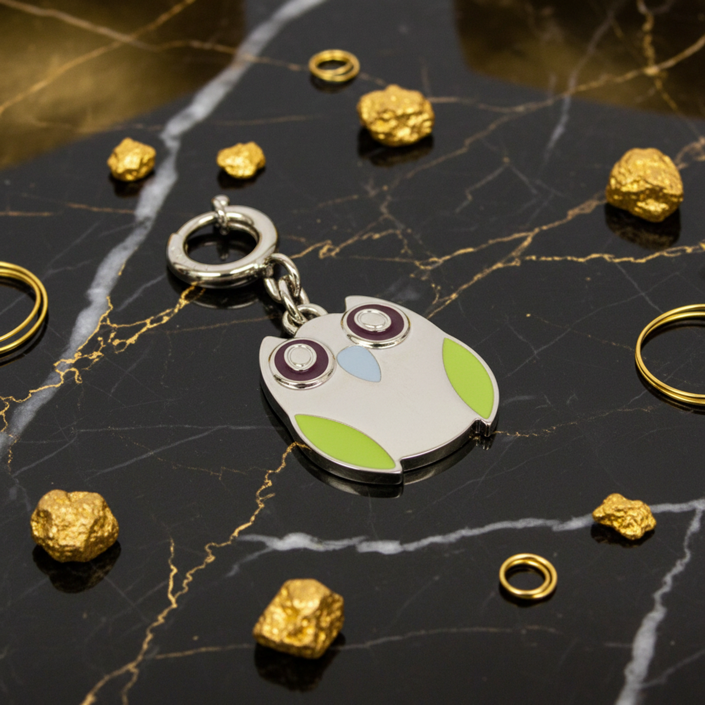 Gucci Metal Keyring Charm Silver,Light Green Owl charm