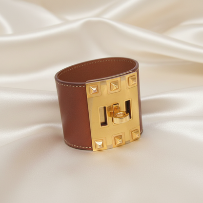 Hermes Kelly Dog Extreme Box Calf Leather,Metal No Stone Bangle Brown