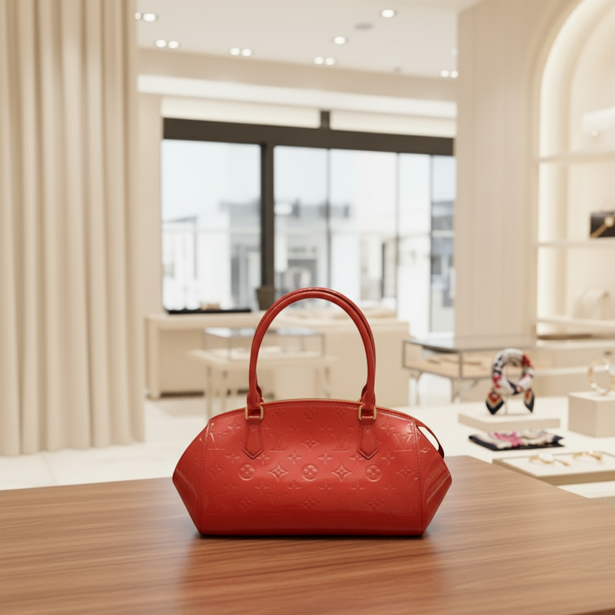 Louis Vuitton Vernis Sherwood PM M91494 Women's Shoulder Bag Pomme D'amour